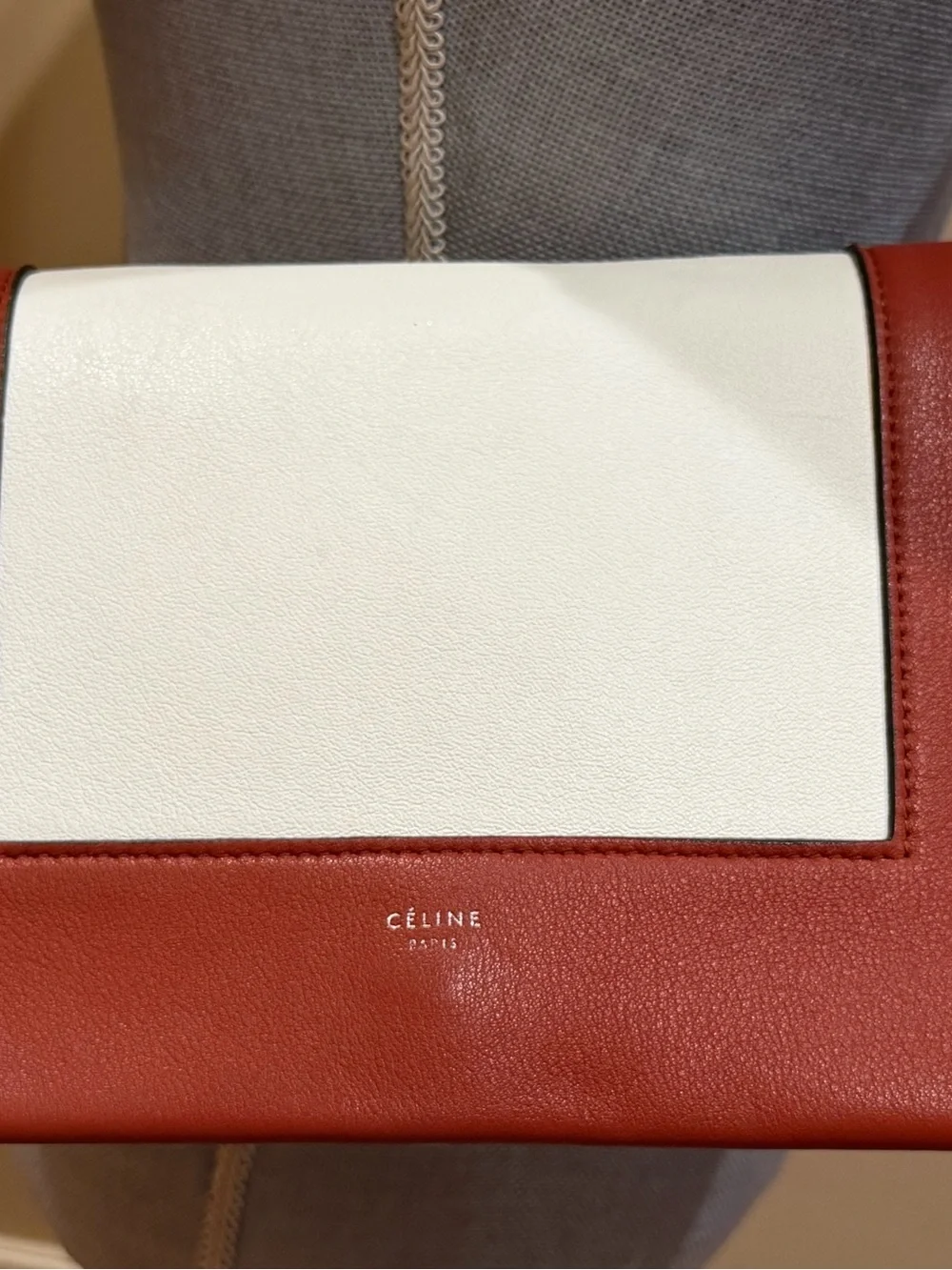 Celine Frame Calfskin Leather Shoulder Bag in Maple 🍁 & White